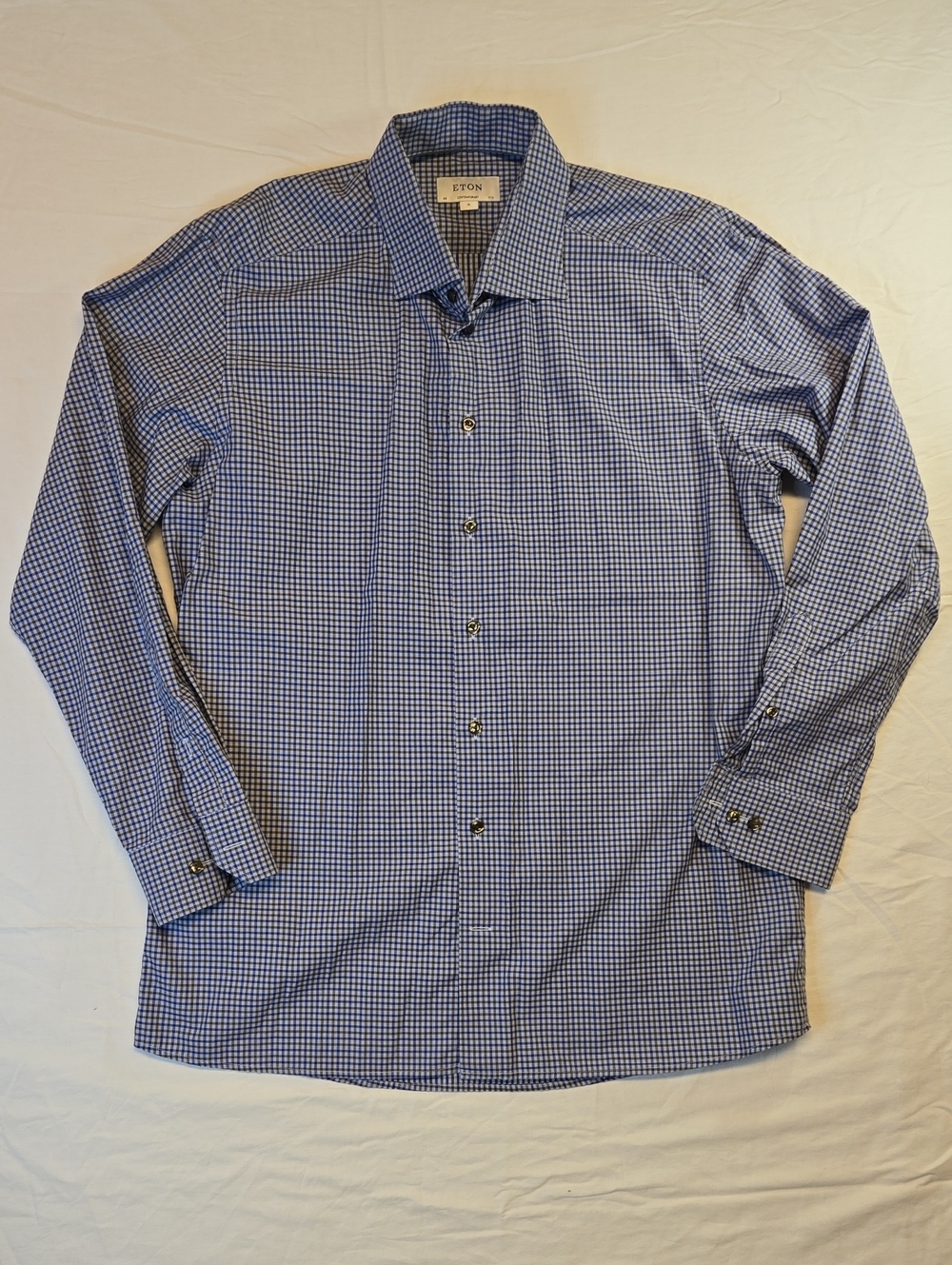 Eton Contemporary Men's Blue & Grey Micro-Check Casual Dress Shirt